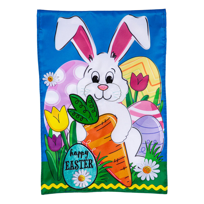 Joyeux Pâques, drapeau de jardin avec lapin et carotte