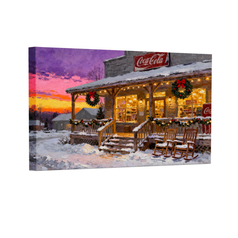Ensemble de 3 reproductions d'art sur toile, "Christmas Coca Cola Store Winter Christmas", H 12 po x l 18 po