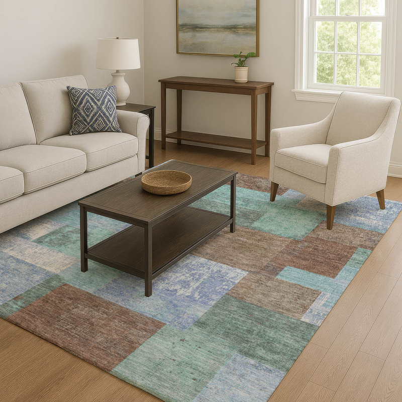 Tapis géométrique lavable à la machine de qualité supérieure Pinkston, Rectangle 10 pi x 14 pi