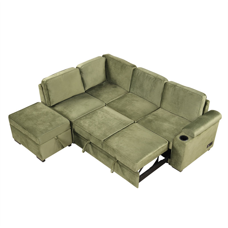 Canapé modulaire 3 pièces Karyne, Velours vert