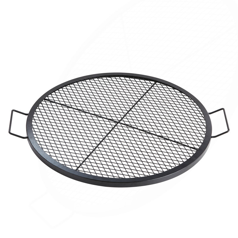 Grille de foyer ronde en acier robuste de 30 po, grille de cuisson portative à feu de camp avec poignées (noir)