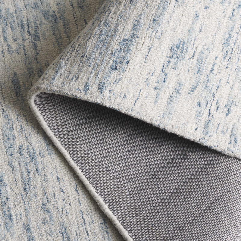 Tapis abstrait touffeté à la main en laine / coton touffeté à la main en ivoire / bleu clair Touete, Rectangle 5 pi x 8 pi