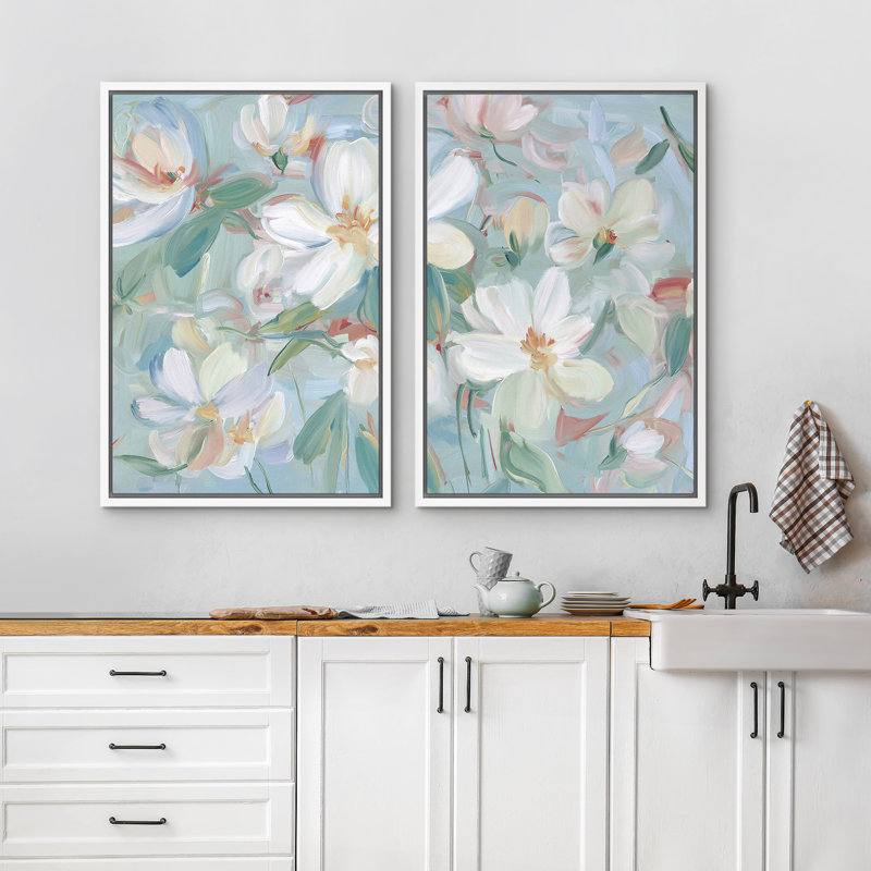 Doux floral abstrait pastel fleur gros plan moderne et élégant décoration murale pour le salon, H 24 po x l 16 po x P 1,5 po