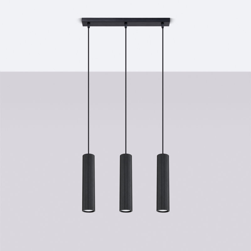 Bonina - Light Brushed Nickel Pendant, Black, 3 Lights, 46.5cm W x 15cm D