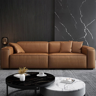Brown Genuine Leather Modular Sofa cushion couch