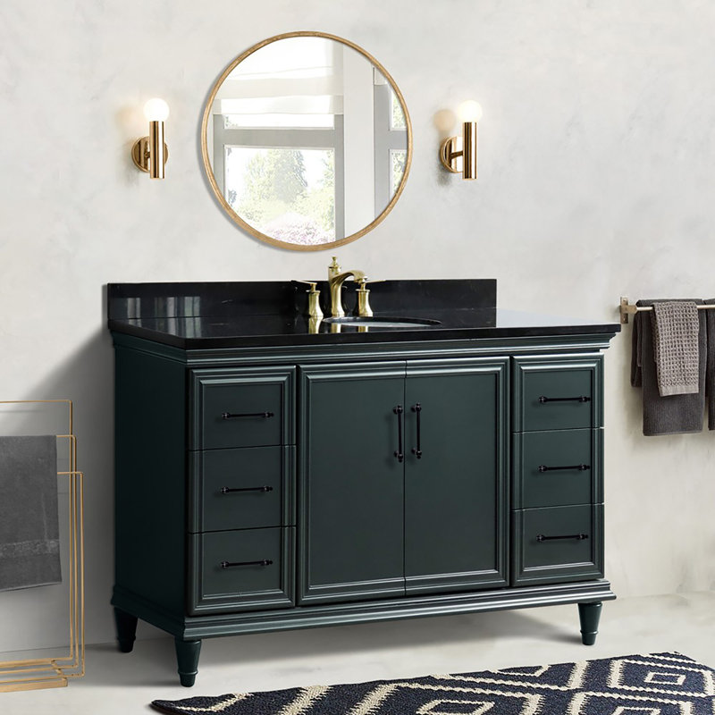 Meuble-lavabo simple en granite et lavabo ovale, 61", Noir galaxie