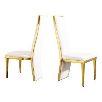 De 2 tables de salle à manger en acier inoxydable doré avec tissu blanc, velours pour un look poli, assise moelleuse avec revêtement avant, pieds, table en tissu de 24,15 po de profondeur et 2 pièces en acier, esthétique contemporaine