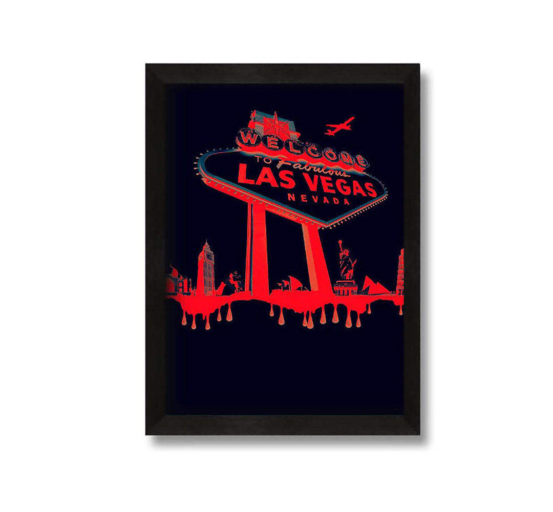 Gerahmtes Leinwandbild Las Vegas Sign Red Black Framed Print