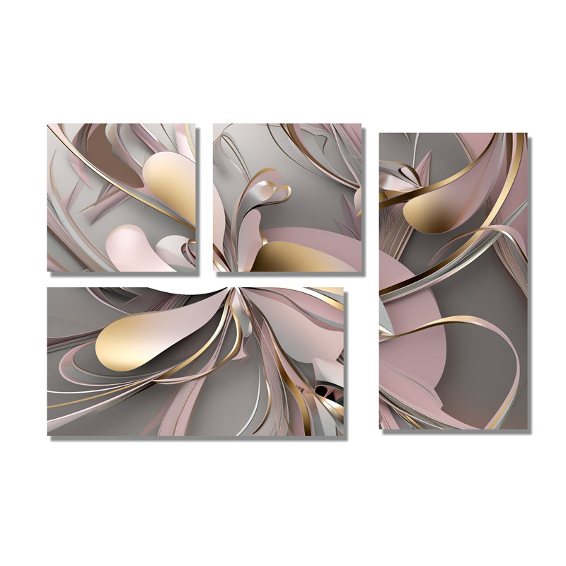 Art liquide et effervescence rose I - art mural moderne 4 pièces, Toile tendue, Ne s’applique pas