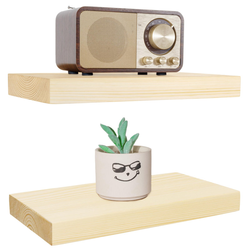 Solid Wood Floating Shelves，Rustic Wooden Wall Shelves, Unfinished, 1.25" H x 12" W x 6.7" D