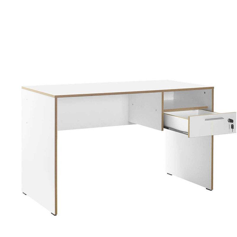 Modern Study Desk with Numerous Shelves, White & Oak Finish, 47.2 x 29.5 x 23.6 inches | 100% Melamine Coated Particle Board, Wall-Mountable, Additional Storage | Perfect for Home Office & Study Spaces