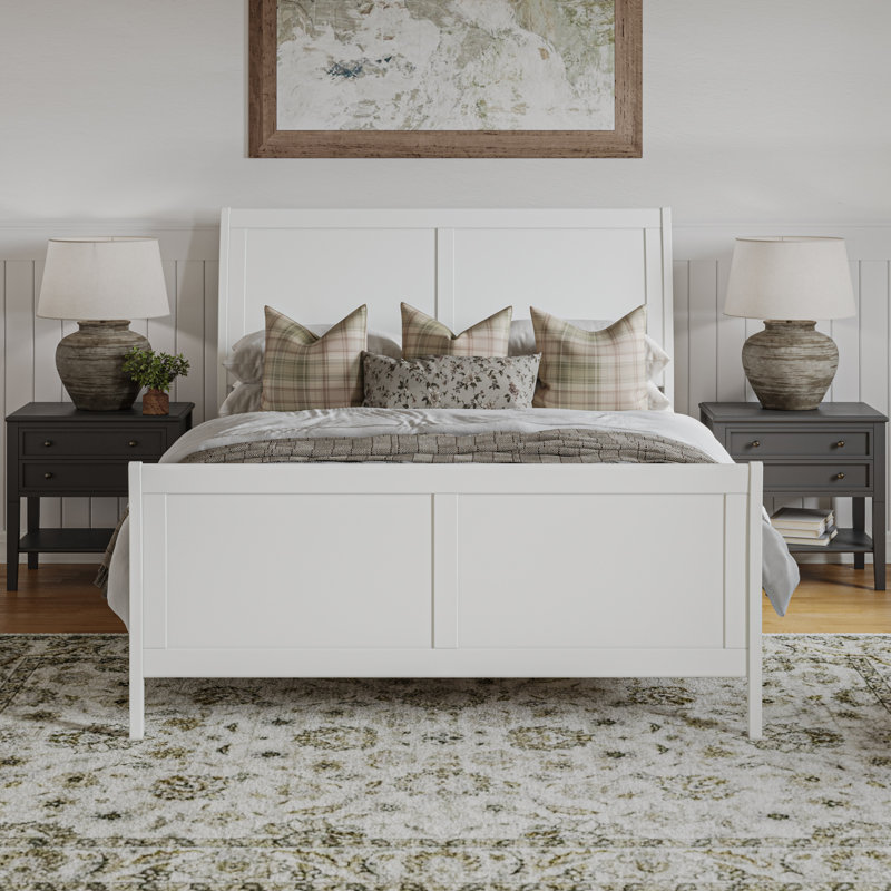  Lit plateforme bas Portland avec pied de lit assorti Portland, Blanc, Grand