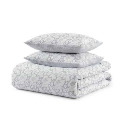 Martha Stewart Copper Floral Cotton Reversible Blue Comforter Set