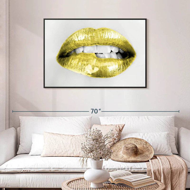 Gold Lips, Floating Frame Black, 43" X 29"