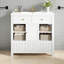 Meuble-lavabo de salle de bain avec lavabo, tiroirs et tablettes de rangement ouvertes-574879603