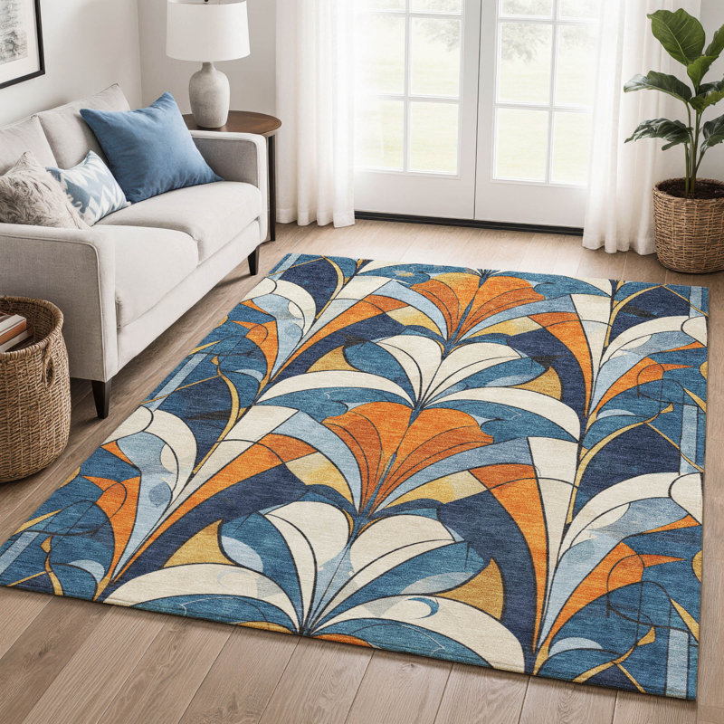 Premium Machine Washable Mayfield modern Rug, Blue, 8' x 10'