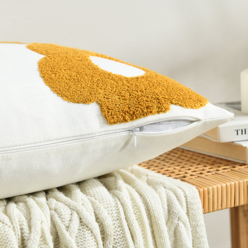 Pure Cotton Embroidery Throw Pillow, Polyester, Yellow