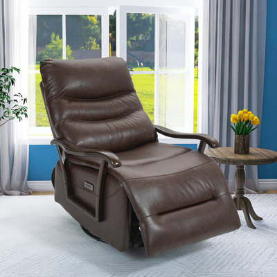 Ryun Faux Leather Rustic Swivel Rocker Recliner