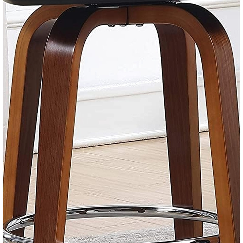 Poussoir Mid-Century de 27 po de hauteur dorée, coussin en similicuir noir, structure en bois massif, ovale sans dossier pour les repas et sièges luxueux, sièges confortables rétro, cuisines comptoirs idéales pour îlot central