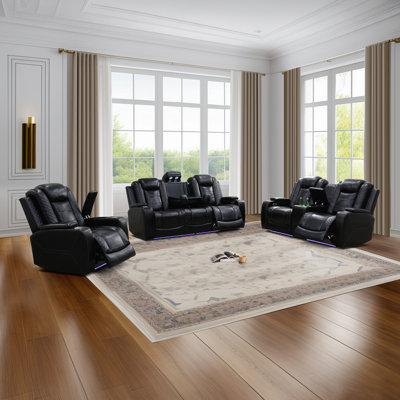 Electric 3-Piece Breathing Leather Living Room Recliner Set, Sofa,Loveseat&Chair by Ivy Bronx