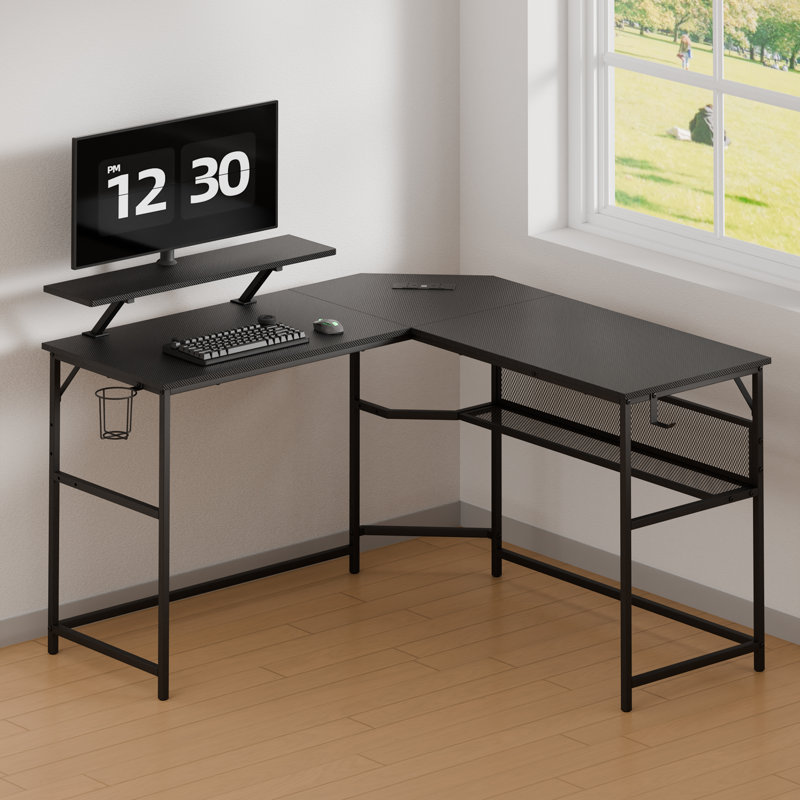 Daown Metal Base Computer Desk with Power Outlet, Black