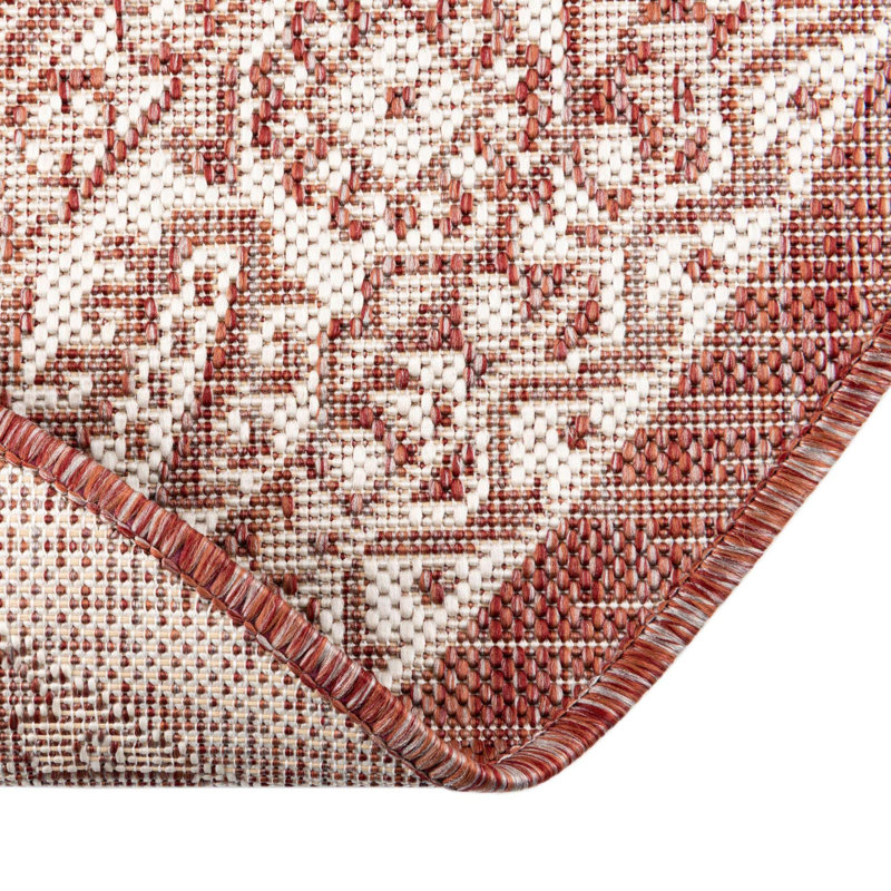 Archange Southwestern Machine Woven Polypropylene Indoor / Outdoor Area Rug in Rust Red, Round 7'10"