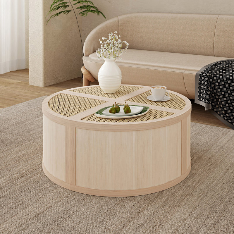 Round To Square Block Modular Coffee Table Rattan With Storage 4 Piece