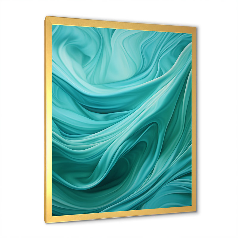 Turquoise, gauchissement des vagues I - art mural abstrait sur toile, Cadre doré simple, H 40 po x l 30 po