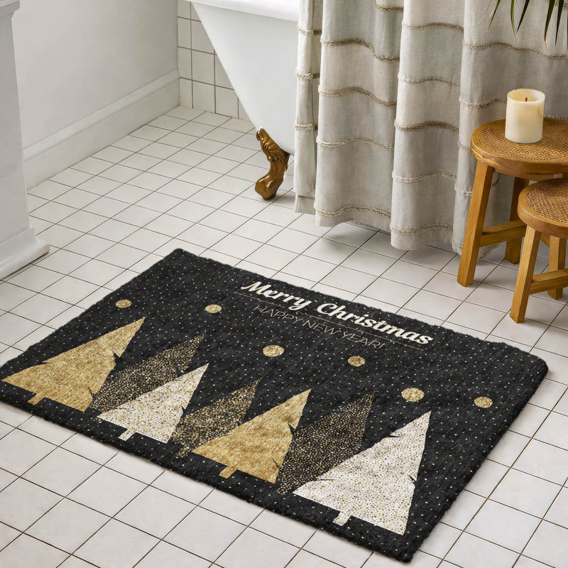 Premium Machine Washable Dream Shag ADS222 Gold Christmas Trees Rug, 1'8" x 2'6"