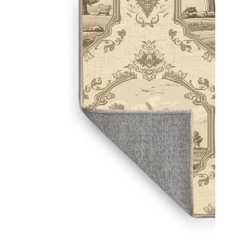 Machine Washable Pahola Vintage Vintage Look Rug in Beige – Beige Binding, 3' Round