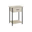 Table d'appoint contemporaine à 2 niveaux avec tiroir de rangement, stratifié en pierre crème et métal noir, petite table de bout pour le salon | Idée de cadeau