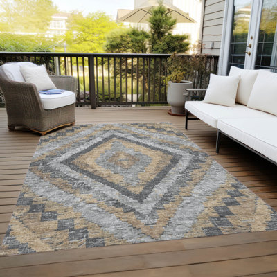 Machine Washable Indoor/Outdoor Xhevrie Khaki Rug