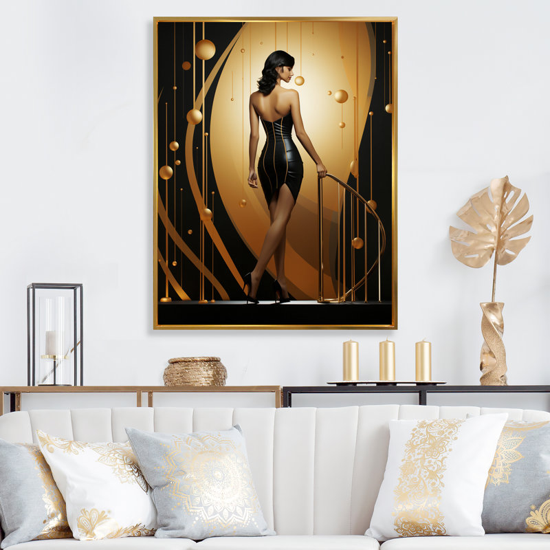 «Playful Evening Glam Portrait I», reproduction, H 32 po x l 24 po x P 1 po, Cadre flottant doré