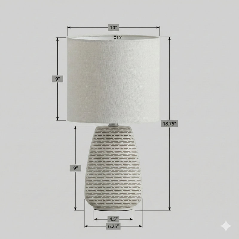 Lighting, H 19 po, lampe de table, céramique grise, abat-jour ivoire / crème, contemporain