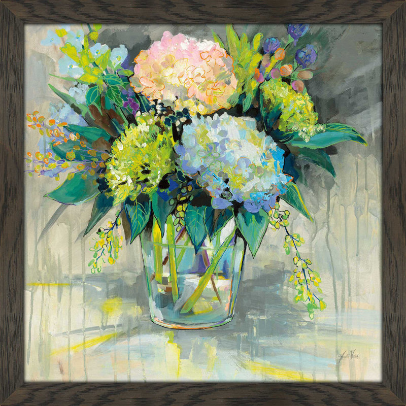 Hortensias du jardin - Peinture, Cadre chocolat patiné, H 31,5 po x l 31,5 po x P 1 po