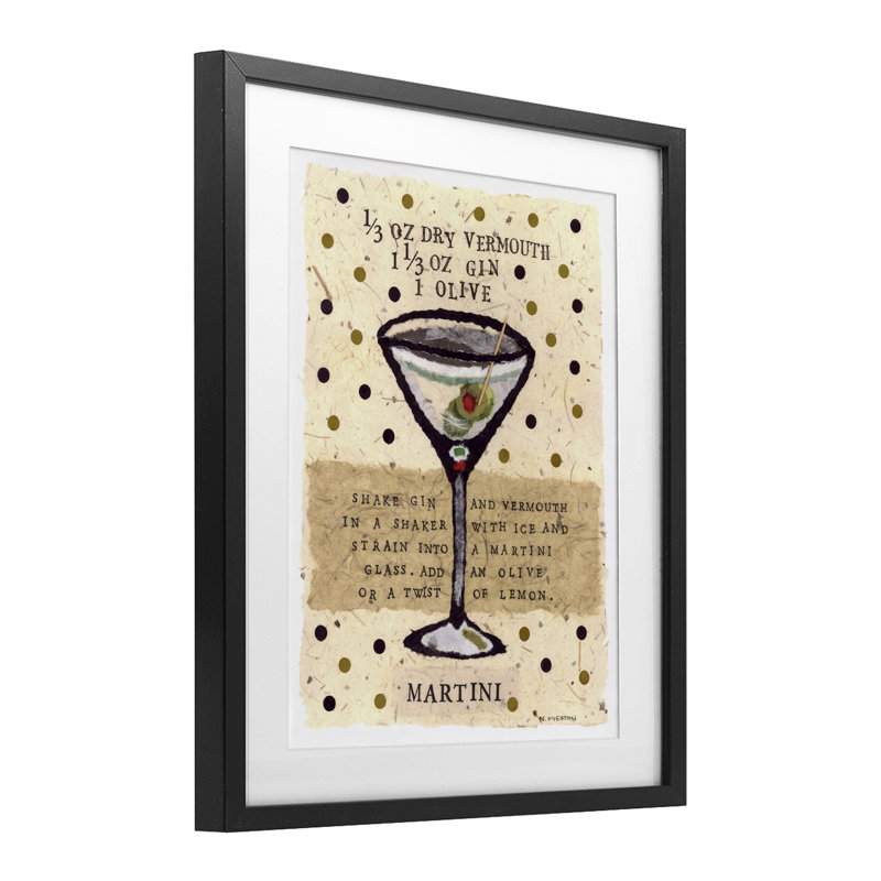 Recette de Dini Martini encadrée sous verre, design par Nancy Overton, Cadre noir minuit, H 16 po x l 13 po