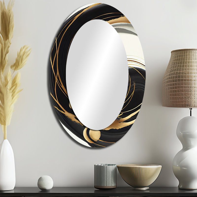 Gold Glamour Circle II - Miroir mural moderne ovale, 36 po x 24 po