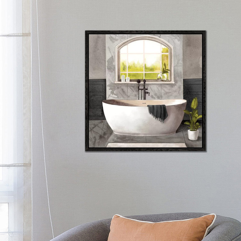 Marble Bath I Black And White by Bannarot - Painting on Canvas, 66.04cm H x 66.04cm W x 3.81cm D, Black Framed