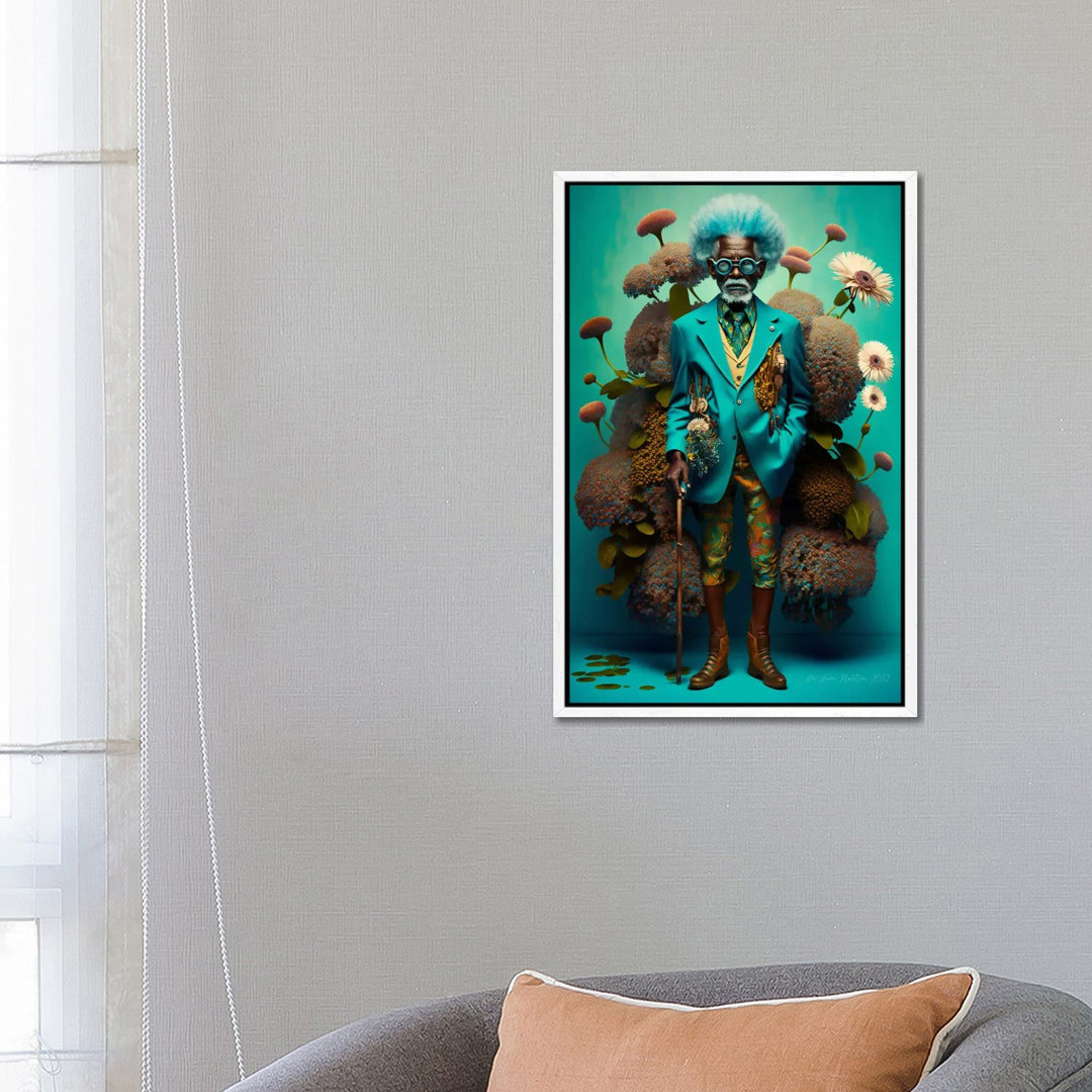 Retro Futurist African Grandpa - Mushrooms VIII von Digital Wild Art - Gallery-Wrapped Canvas Giclée