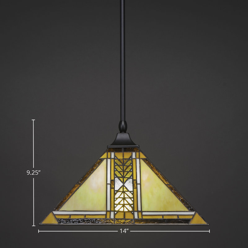 Luminaire suspendu suspendu à tige avec verre d'art Santa Cruz 14 po, Noir mat