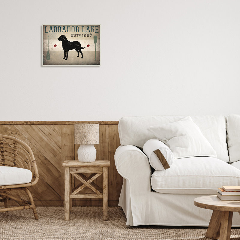 «Labrador Lake Rustic Dog Row bateau Oars Cabin Sign» par Ryan Fowler - impression, H 13 po x l 19 po, Plaque murale