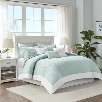 Housse de couette 100% coton pour grand lit - Broderie corail intrigante et grand bord à bord découpé, ravissant