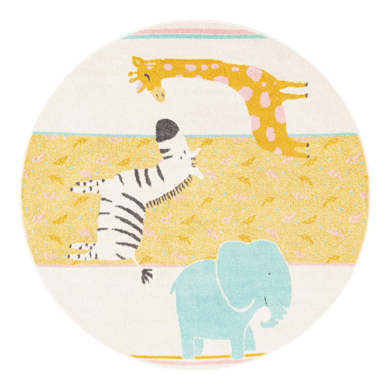 Machine Woven Polypropylene Plastic Rug, Round 5'3"