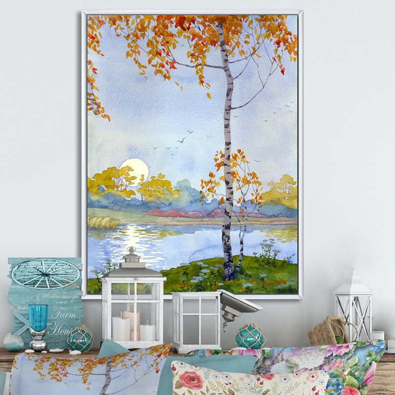 Automne mélancolie - peinture, H 20 po x l 12 po x P 1 po, Cadre flottant blanc