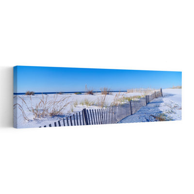 Sea Oats And Fence Along White Sand Beach At Santa Rosa Island Near Pensacola Florida by J Sohm/VOA LLC - Wrapped Canvas Panoramic Print