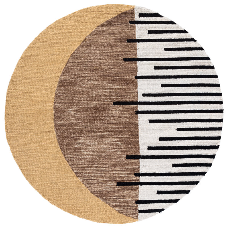 Novelty 350 Hand Tufted Wool/Cotton Abstract Indoor Use Only Rug in Brown/Beige, Round 5'