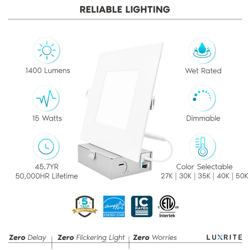6'' Selectable Color Temperature Dimmable Air-Tight IC Rated LED Retrofit Recessed Lighting Kit