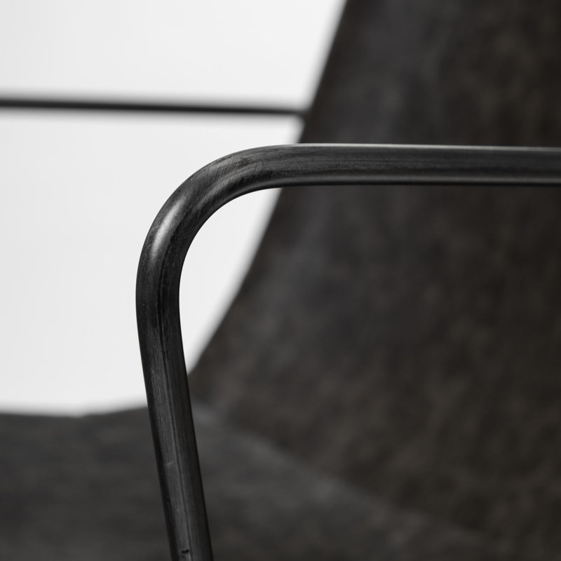 Nivens 17'' H Faux Leather Upholstered Metal Arm Chair, Black