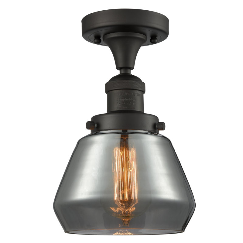 Argueta Glass Semi Flush Mount, 6 Watt Vinage LED Bulb, Plated Smoked, Matte Black