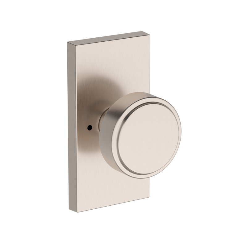 Vashon Privacy Knob with Contemporary 5in Rose in Satin Nickel, Satin Nickel